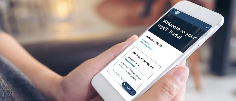 Phone displaying myEP homescreen.