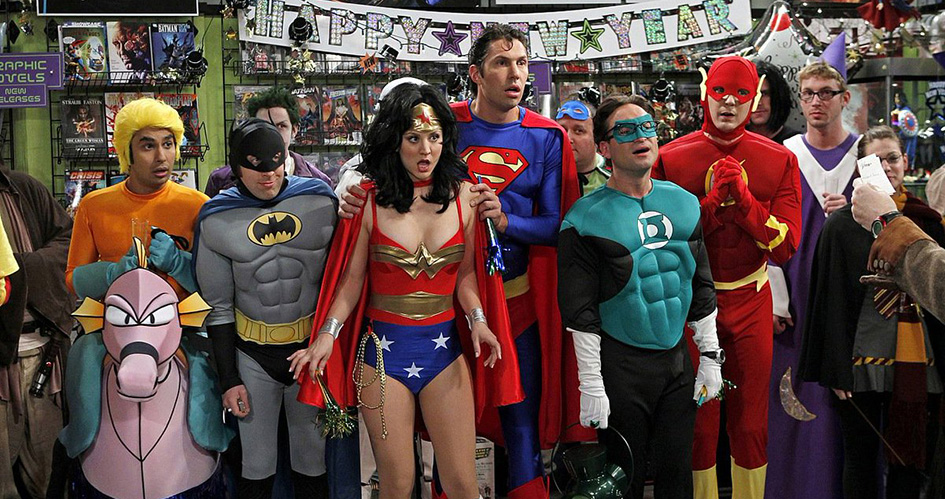 The Big Bang Theory cast dressed as DC superheroes.