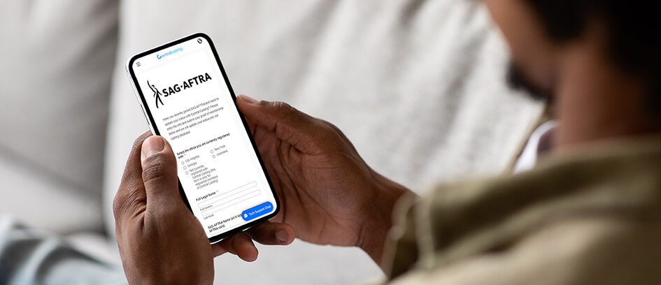 Man viewing SAG-AFTRA Updates form on a phone.